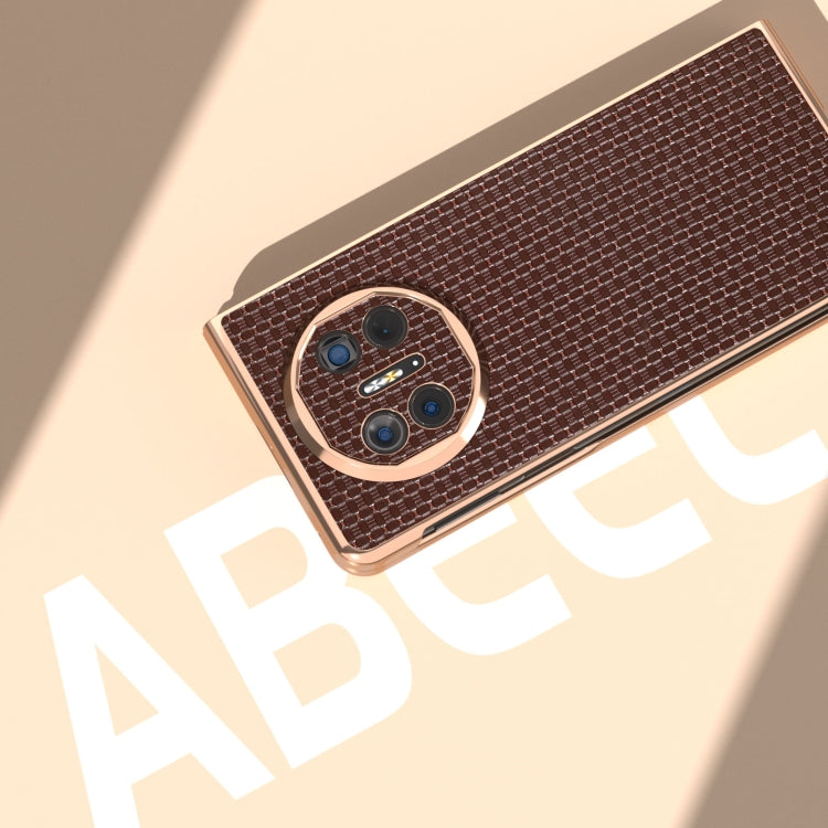 For Huawei Mate X5 Genuine Leather Luxury Series Nano Plating Phone Case(Coffee) - Huawei Cases by PMC TechLife | Online Shopping South Africa | PMC TechLife | Buy Now Pay Later Mobicred