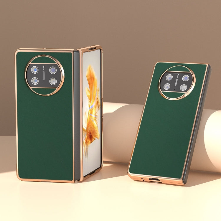 For Huawei Mate X3 Genuine Leather Silk Series Nano Plating Phone Case(Dark Green) - Huawei Cases by PMC TechLife | Online Shopping South Africa | PMC TechLife | Buy Now Pay Later Mobicred
