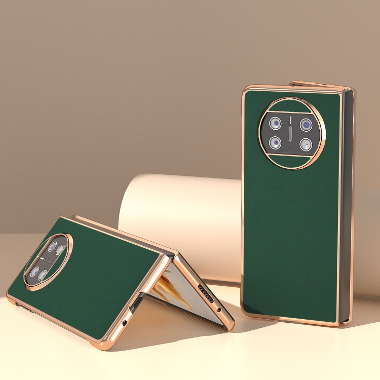 For Huawei Mate X3 Genuine Leather Silk Series Nano Plating Phone Case(Dark Green) - Huawei Cases by PMC TechLife | Online Shopping South Africa | PMC TechLife | Buy Now Pay Later Mobicred