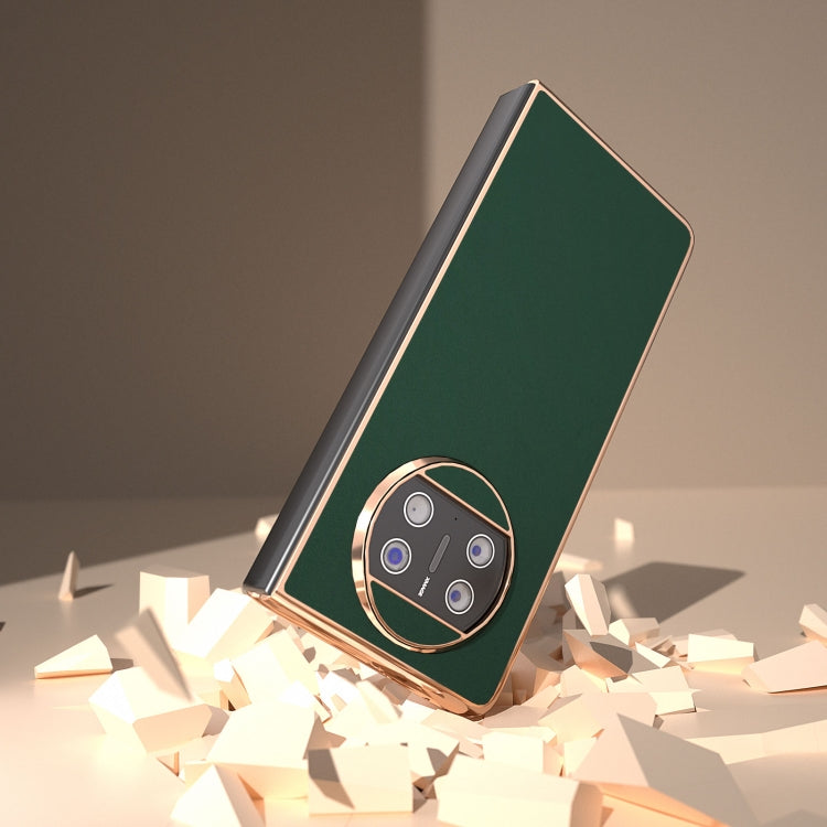 For Huawei Mate X3 Genuine Leather Silk Series Nano Plating Phone Case(Dark Green) - Huawei Cases by PMC TechLife | Online Shopping South Africa | PMC TechLife | Buy Now Pay Later Mobicred