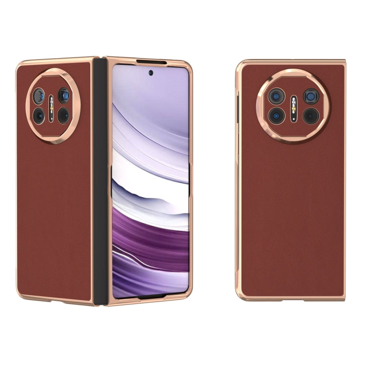 For Huawei Mate X5 Genuine Leather Silk Series Nano Plating Phone Case(Coffee) - Huawei Cases by PMC TechLife | Online Shopping South Africa | PMC TechLife | Buy Now Pay Later Mobicred