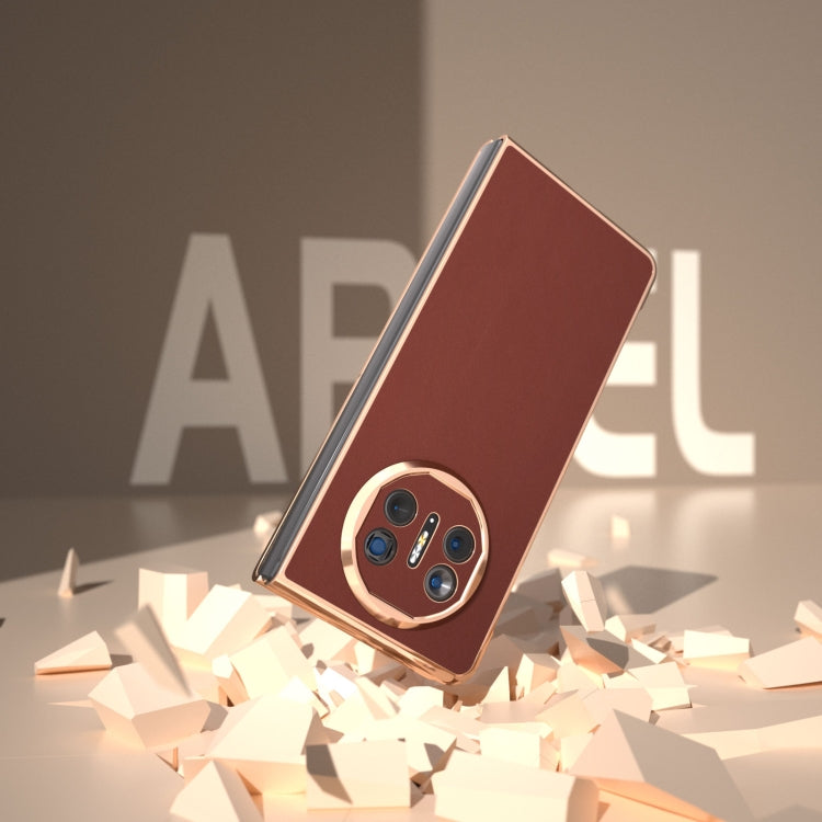 For Huawei Mate X5 Genuine Leather Silk Series Nano Plating Phone Case(Coffee) - Huawei Cases by PMC TechLife | Online Shopping South Africa | PMC TechLife | Buy Now Pay Later Mobicred