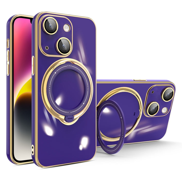 For iPhone 14 Plus Multifunction Electroplating MagSafe Holder Phone Case(Dark Purple) - iPhone 14 Plus Cases by PMC TechLife | Online Shopping South Africa | PMC TechLife
