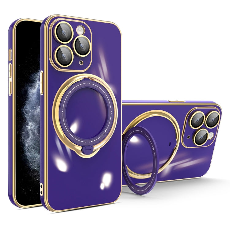 For iPhone 11 Pro Multifunction Electroplating MagSafe Holder Phone Case(Dark Purple) - iPhone 11 Pro Cases by PMC TechLife | Online Shopping South Africa | PMC TechLife