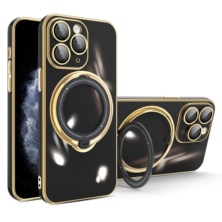 For iPhone 11 Pro Multifunction Electroplating MagSafe Holder Phone Case(Black) - iPhone 11 Pro Cases by PMC TechLife | Online Shopping South Africa | PMC TechLife