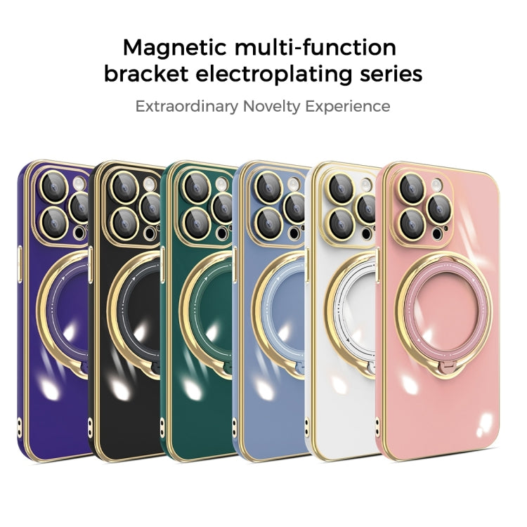 For iPhone 12 Pro Max Multifunction Electroplating MagSafe Holder Phone Case(Blue) - iPhone 12 Pro Max Cases by PMC TechLife | Online Shopping South Africa | PMC TechLife