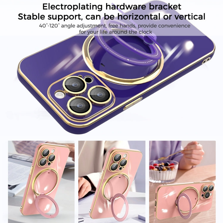 For iPhone 12 Pro Max Multifunction Electroplating MagSafe Holder Phone Case(Pink) - iPhone 12 Pro Max Cases by PMC TechLife | Online Shopping South Africa | PMC TechLife