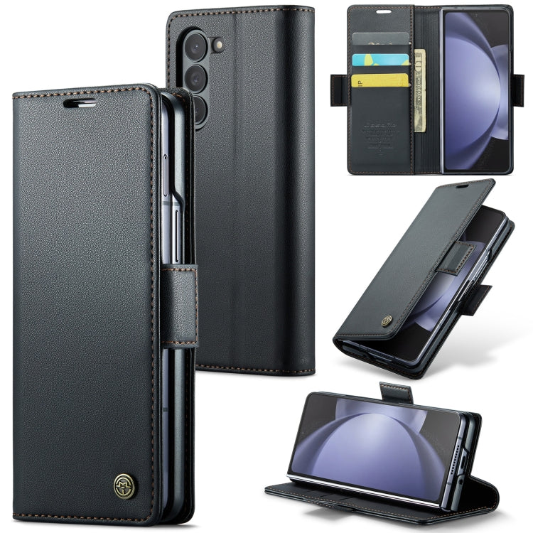 For Samsung Galaxy Z Fold5 CaseMe 023 Butterfly Buckle Litchi Texture RFID Anti-theft Leather Phone Case(Black) - free shipping - PMC Jewellery - Order now!