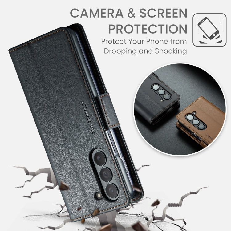 For Samsung Galaxy Z Fold5 CaseMe 023 Butterfly Buckle Litchi Texture RFID Anti-theft Leather Phone Case(Black) - free shipping - PMC Jewellery - Order now!