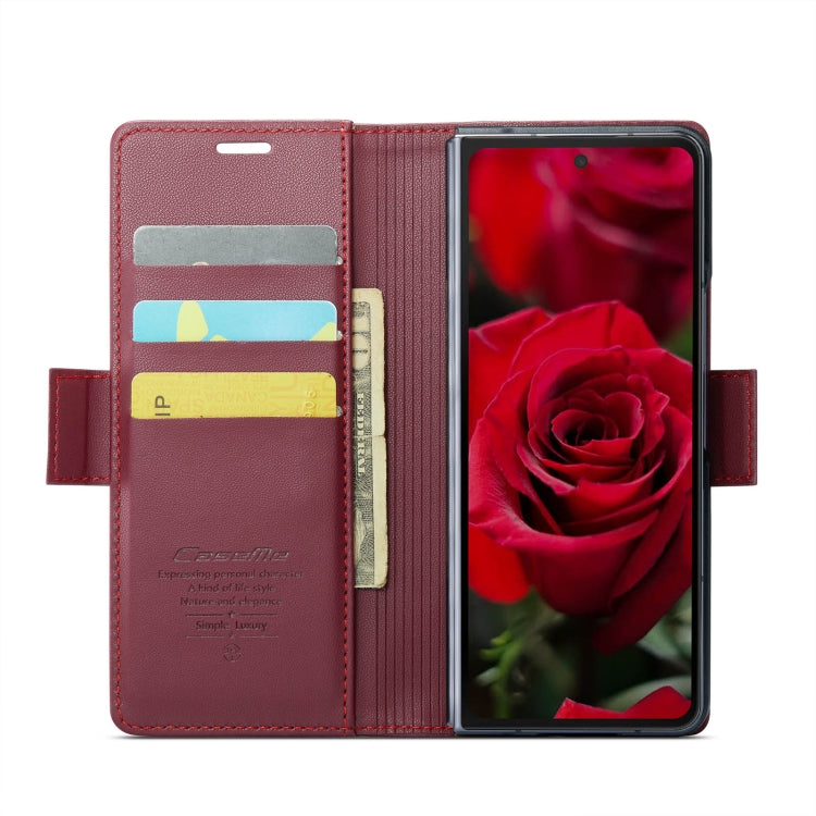 For Samsung Galaxy Z Fold6 5G CaseMe 023 Butterfly Buckle Litchi Texture RFID Anti-theft Leather Phone Case(Wine Red) - free shipping - PMC Jewellery - Order now!