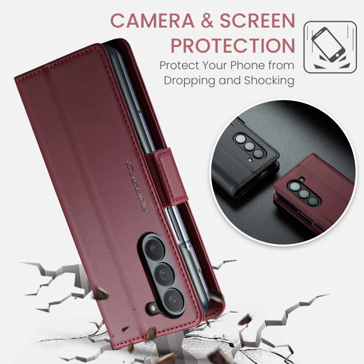 For Samsung Galaxy Z Fold6 5G CaseMe 023 Butterfly Buckle Litchi Texture RFID Anti-theft Leather Phone Case(Wine Red) - free shipping - PMC Jewellery - Order now!