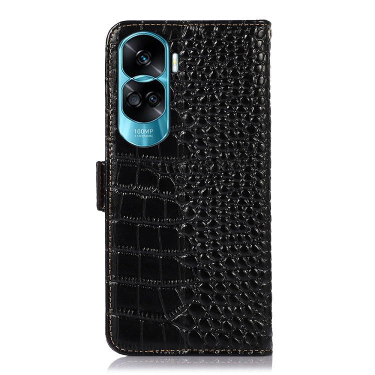 For Honor 90 Lite 5G / X50i Crocodile Top Layer Cowhide Leather Phone Case(Black) - Honor Cases by PMC TechLife | Online Shopping South Africa | PMC TechLife | Buy Now Pay Later Mobicred