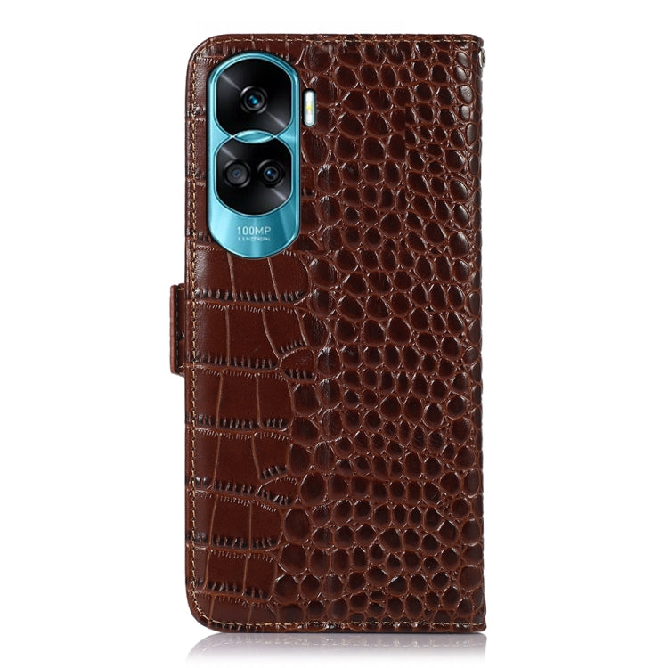 For Honor 90 Lite 5G / X50i Crocodile Top Layer Cowhide Leather Phone Case(Brown) - Honor Cases by PMC TechLife | Online Shopping South Africa | PMC TechLife | Buy Now Pay Later Mobicred