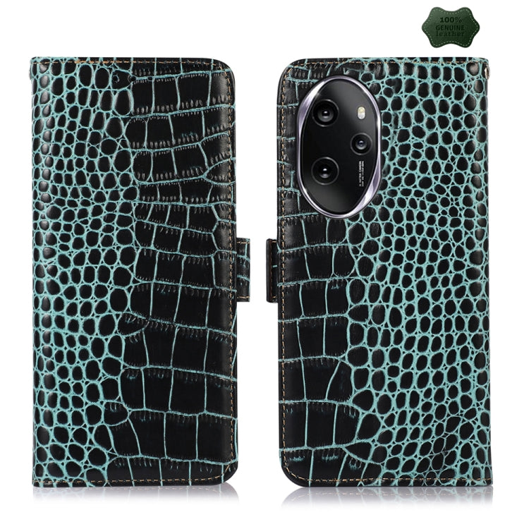 For Honor 100 Pro Crocodile Top Layer Cowhide Leather Phone Case(Green) - Honor Cases by PMC TechLife | Online Shopping South Africa | PMC TechLife | Buy Now Pay Later Mobicred