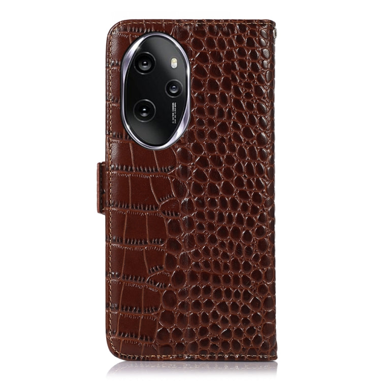 For Honor 100 Pro Crocodile Top Layer Cowhide Leather Phone Case(Brown) - Honor Cases by PMC TechLife | Online Shopping South Africa | PMC TechLife | Buy Now Pay Later Mobicred