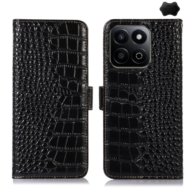 For Honor Play 60 Plus / 200 Smart Crocodile Top Layer Cowhide Leather Phone Case(Black) - Honor Cases by PMC TechLife | Online Shopping South Africa | PMC TechLife | Buy Now Pay Later Mobicred