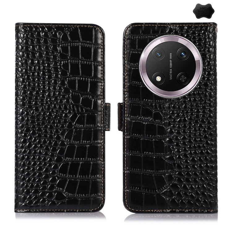 For Honor X9c 5G Global Crocodile Top Layer Cowhide Leather Phone Case(Black) - Honor Cases by PMC TechLife | Online Shopping South Africa | PMC TechLife | Buy Now Pay Later Mobicred