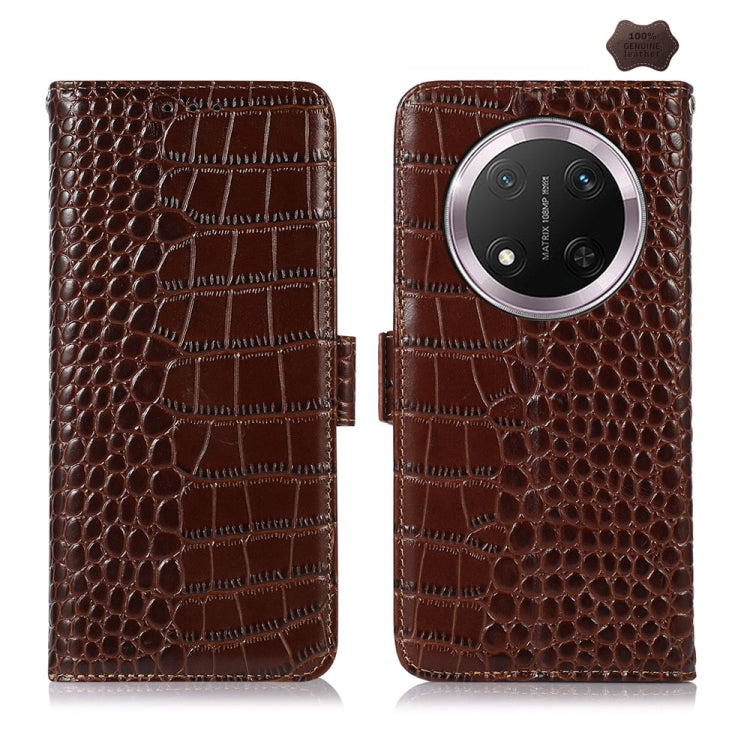 For Honor X9c 5G Global Crocodile Top Layer Cowhide Leather Phone Case(Brown) - Honor Cases by PMC TechLife | Online Shopping South Africa | PMC TechLife | Buy Now Pay Later Mobicred