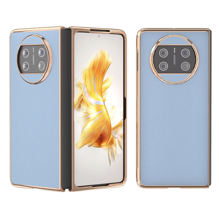 For Huawei Mate X3 Nano Plating Genuine Leather Wave Series Phone Case(Blue) - Huawei Cases by PMC TechLife | Online Shopping South Africa | PMC TechLife | Buy Now Pay Later Mobicred