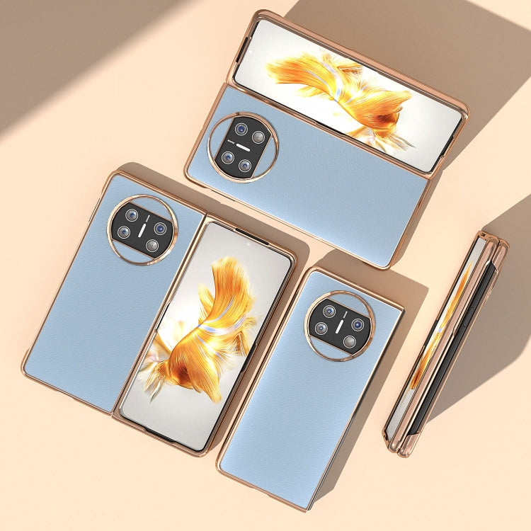 For Huawei Mate X3 Nano Plating Genuine Leather Wave Series Phone Case(Blue) - Huawei Cases by PMC TechLife | Online Shopping South Africa | PMC TechLife | Buy Now Pay Later Mobicred