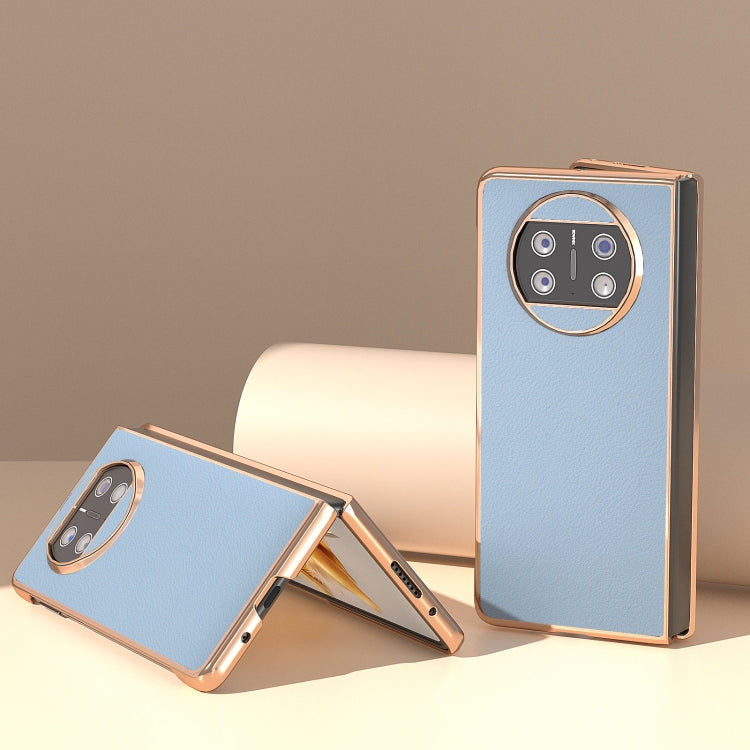 For Huawei Mate X3 Nano Plating Genuine Leather Wave Series Phone Case(Blue) - Huawei Cases by PMC TechLife | Online Shopping South Africa | PMC TechLife | Buy Now Pay Later Mobicred