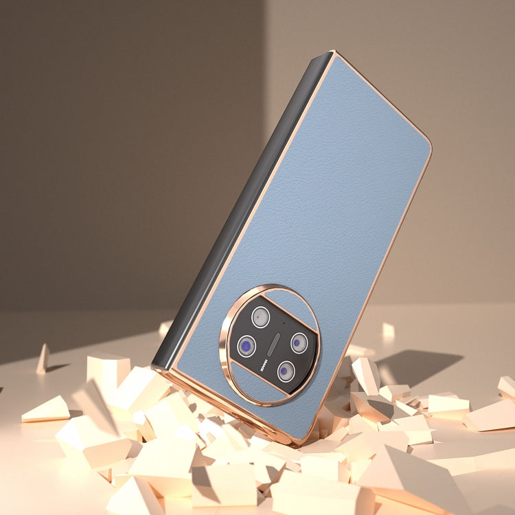 For Huawei Mate X3 Nano Plating Genuine Leather Wave Series Phone Case(Blue) - Huawei Cases by PMC TechLife | Online Shopping South Africa | PMC TechLife | Buy Now Pay Later Mobicred