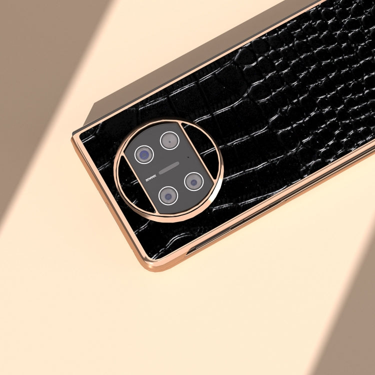 For Huawei Mate X3 Nano Plating Genuine Leather Crocodile Pattern Phone Case(Black) - Huawei Cases by PMC TechLife | Online Shopping South Africa | PMC TechLife | Buy Now Pay Later Mobicred