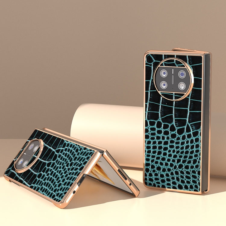 For Huawei Mate X3 Nano Plating Genuine Leather Crocodile Pattern Phone Case(Blue) - Huawei Cases by PMC TechLife | Online Shopping South Africa | PMC TechLife | Buy Now Pay Later Mobicred