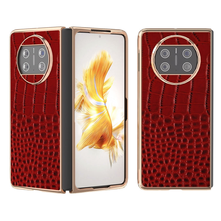 For Huawei Mate X3 Nano Plating Genuine Leather Crocodile Pattern Phone Case(Red) - Huawei Cases by PMC TechLife | Online Shopping South Africa | PMC TechLife | Buy Now Pay Later Mobicred