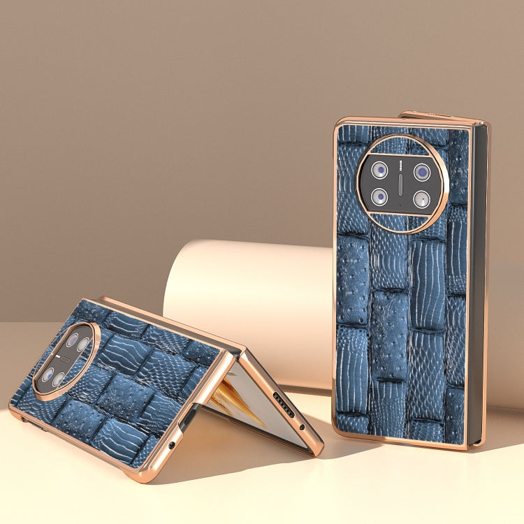 For Huawei Mate X3 Nano Plating Genuine Leather Mahjong Texture Phone Case(Blue) - Huawei Cases by PMC TechLife | Online Shopping South Africa | PMC TechLife | Buy Now Pay Later Mobicred