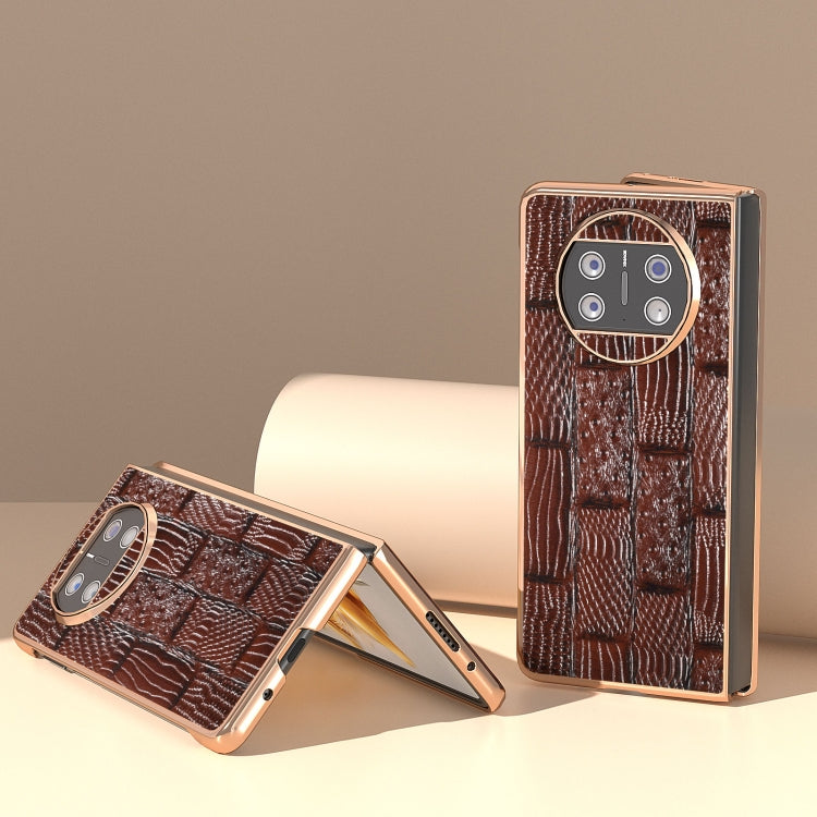 For Huawei Mate X3 Nano Plating Genuine Leather Mahjong Texture Phone Case(Brown) - Huawei Cases by PMC TechLife | Online Shopping South Africa | PMC TechLife | Buy Now Pay Later Mobicred