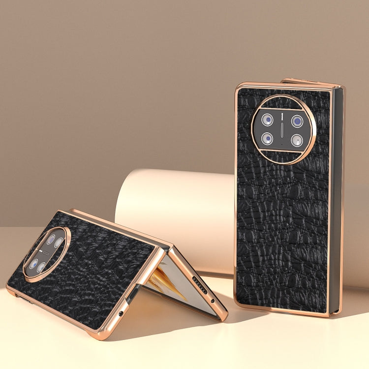 For Huawei Mate X3 Nano Plating Genuine Leather Sky Series Phone Case(Black) - Huawei Cases by PMC TechLife | Online Shopping South Africa | PMC TechLife | Buy Now Pay Later Mobicred