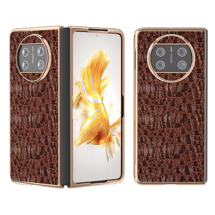 For Huawei Mate X3 Nano Plating Genuine Leather Sky Series Phone Case(Brown) - Huawei Cases by PMC TechLife | Online Shopping South Africa | PMC TechLife | Buy Now Pay Later Mobicred