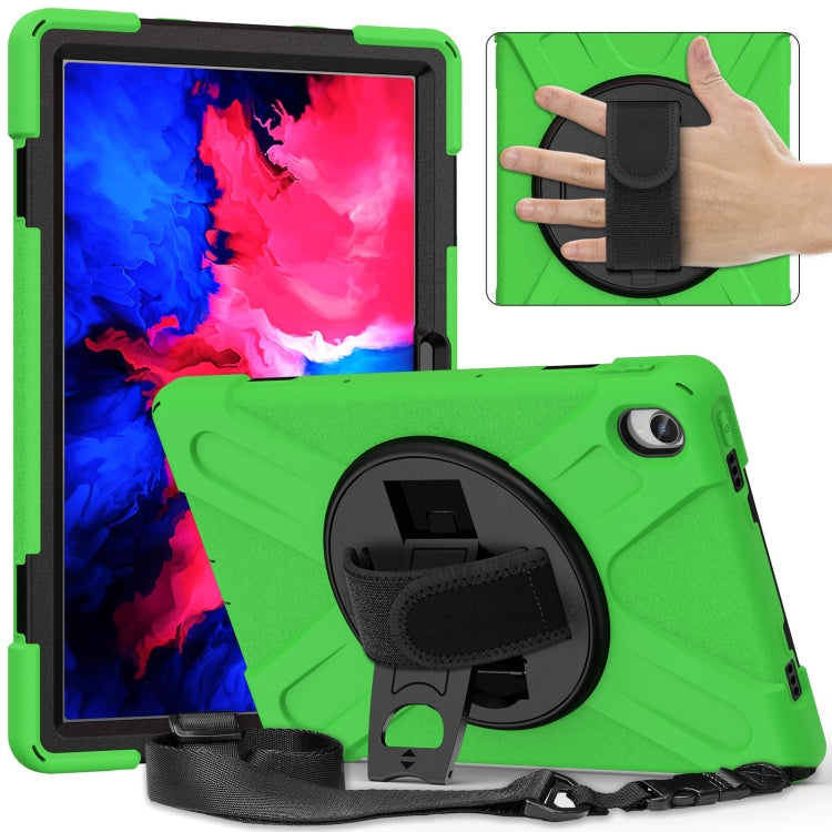 For Lenovo Tab P11 Silicone Hybrid PC Tablet Case with Grip & Shoulder Strap(Green) - Lenovo by PMC Jewellery | Online Shopping South Africa | PMC Jewellery | Buy Now Pay Later Mobicred