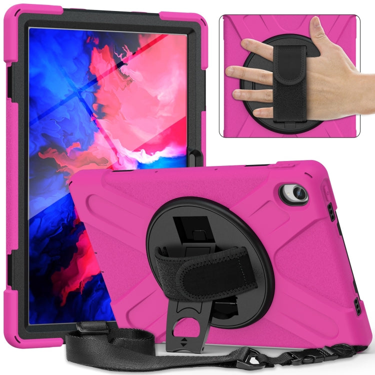 For Lenovo Tab P11 Silicone Hybrid PC Tablet Case with Grip & Shoulder Strap(Rose Red) - Lenovo by PMC Jewellery | Online Shopping South Africa | PMC Jewellery | Buy Now Pay Later Mobicred