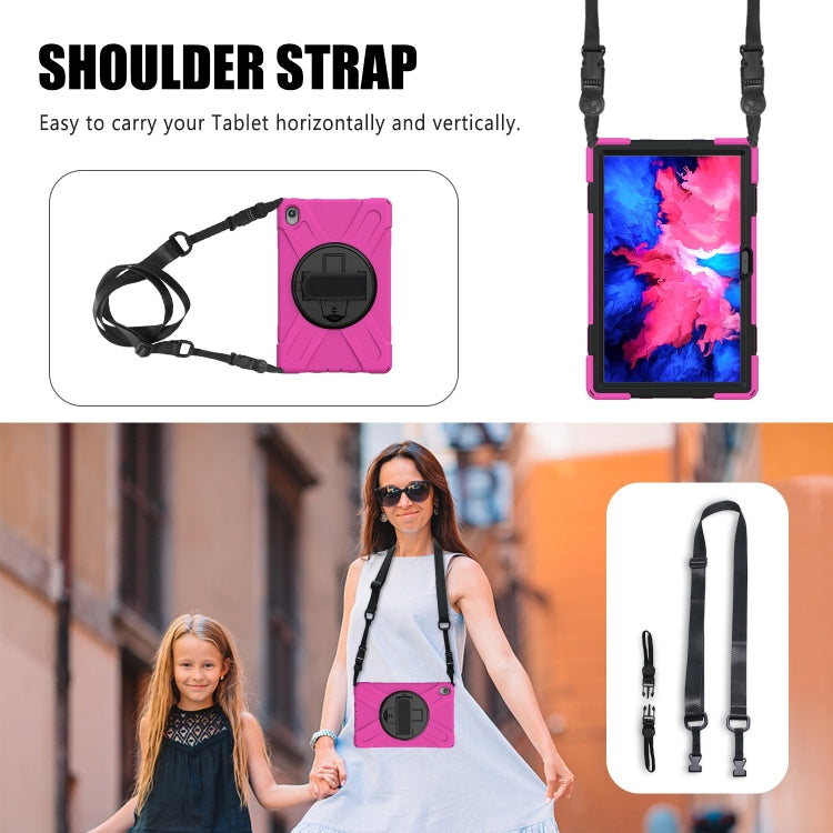For Lenovo Tab P11 Silicone Hybrid PC Tablet Case with Grip & Shoulder Strap(Rose Red) - Lenovo by PMC Jewellery | Online Shopping South Africa | PMC Jewellery | Buy Now Pay Later Mobicred