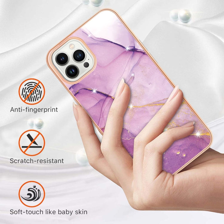 Electroplating Marble Pattern Dual-side IMD TPU Shockproof Phone Case For iPhone 16 Pro Max(Purple 001) - iPhone 16 Pro Max Cases by PMC TechLife | Online Shopping South Africa | PMC TechLife | Buy Now Pay Later Mobicred