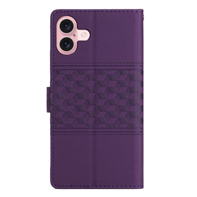 For iPhone 16 Diamond Embossed Skin Feel Leather Phone Case(Purple) - iPhone 16 Cases by PMC TechLife | Online Shopping South Africa | PMC TechLife | Buy Now Pay Later Mobicred