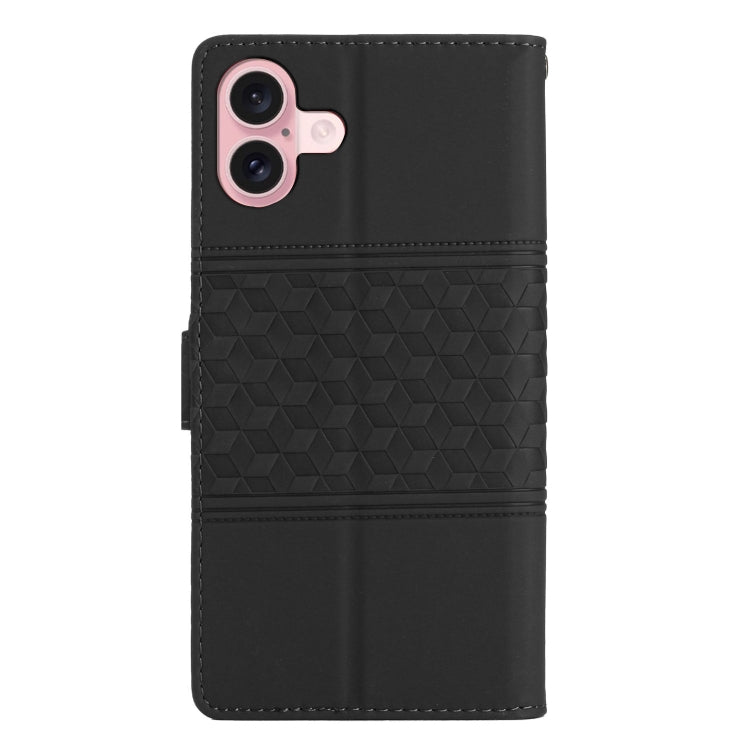 For iPhone 16 Diamond Embossed Skin Feel Leather Phone Case(Black) - iPhone 16 Cases by PMC TechLife | Online Shopping South Africa | PMC TechLife | Buy Now Pay Later Mobicred