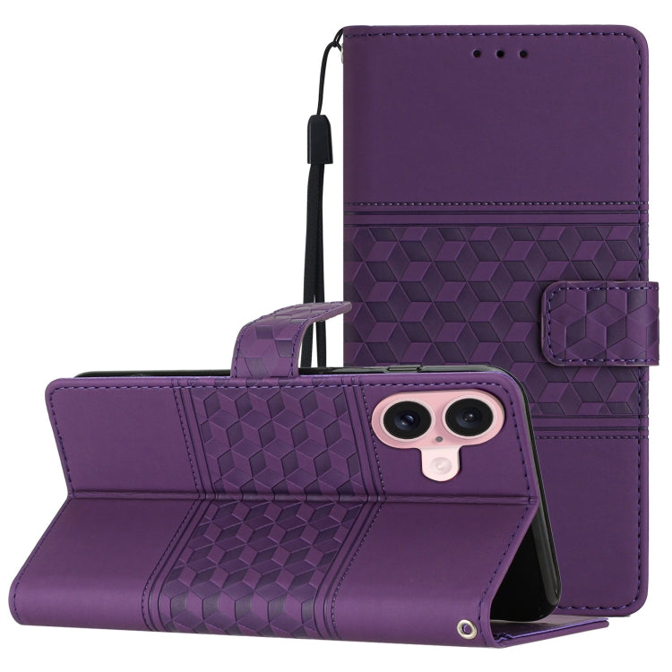 For iPhone 16 Plus Diamond Embossed Skin Feel Leather Phone Case(Purple) - iPhone 16 Plus Cases by PMC TechLife | Online Shopping South Africa | PMC TechLife | Buy Now Pay Later Mobicred