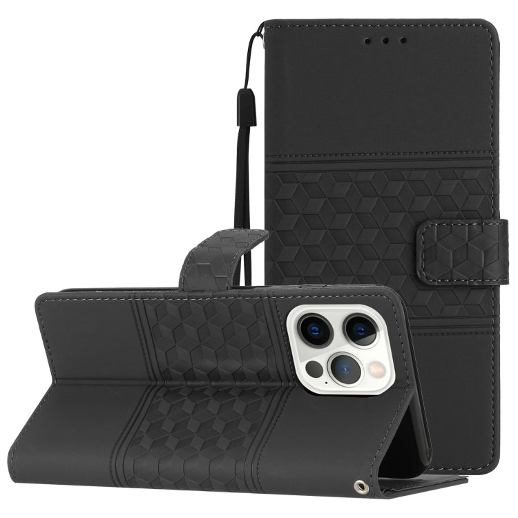 For iPhone 16 Pro Diamond Embossed Skin Feel Leather Phone Case(Black) - iPhone 16 Pro Cases by PMC TechLife | Online Shopping South Africa | PMC TechLife | Buy Now Pay Later Mobicred