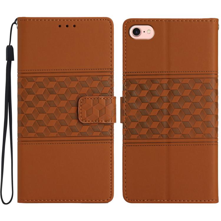 For iPhone 16e Diamond Embossed Skin Feel Leather Phone Case(Brown) - iPhone 16e Cases by PMC TechLife | Online Shopping South Africa | PMC TechLife | Buy Now Pay Later Mobicred
