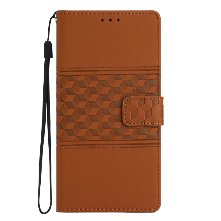 For iPhone 16e Diamond Embossed Skin Feel Leather Phone Case(Brown) - iPhone 16e Cases by PMC TechLife | Online Shopping South Africa | PMC TechLife | Buy Now Pay Later Mobicred