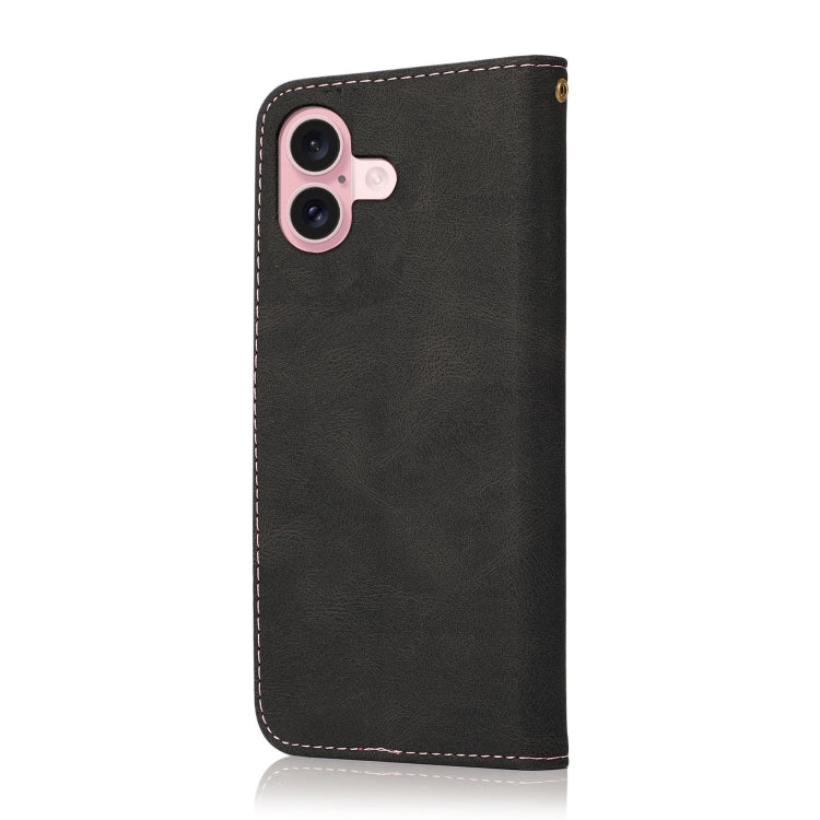 For iPhone 16 Dual-color Stitching Leather Phone Case(Black Rose Gold) - iPhone 16 Cases by PMC TechLife | Online Shopping South Africa | PMC TechLife | Buy Now Pay Later Mobicred