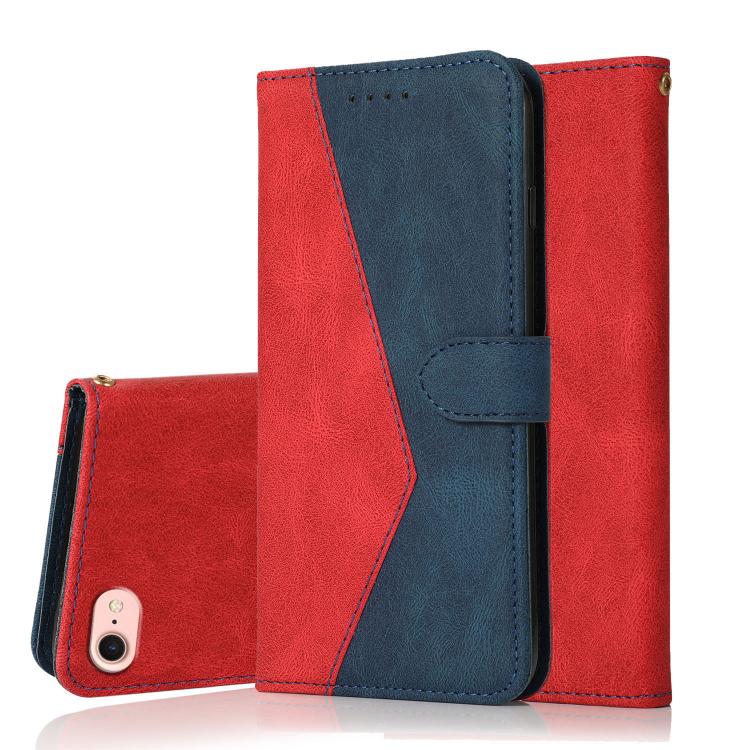 For iPhone 16e Dual-color Stitching Leather Phone Case(Red Blue) - iPhone 16e Cases by PMC TechLife | Online Shopping South Africa | PMC TechLife | Buy Now Pay Later Mobicred