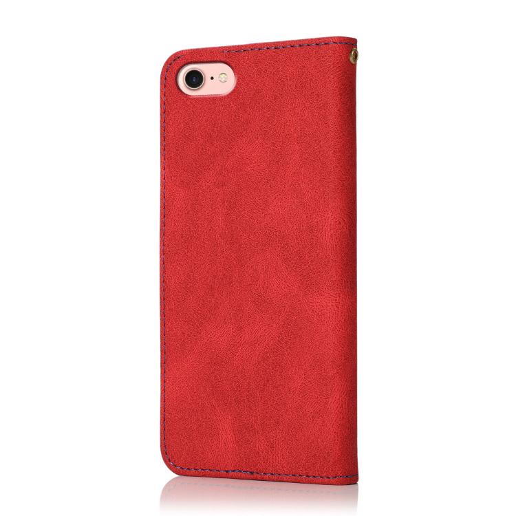 For iPhone 16e Dual-color Stitching Leather Phone Case(Red Blue) - iPhone 16e Cases by PMC TechLife | Online Shopping South Africa | PMC TechLife | Buy Now Pay Later Mobicred