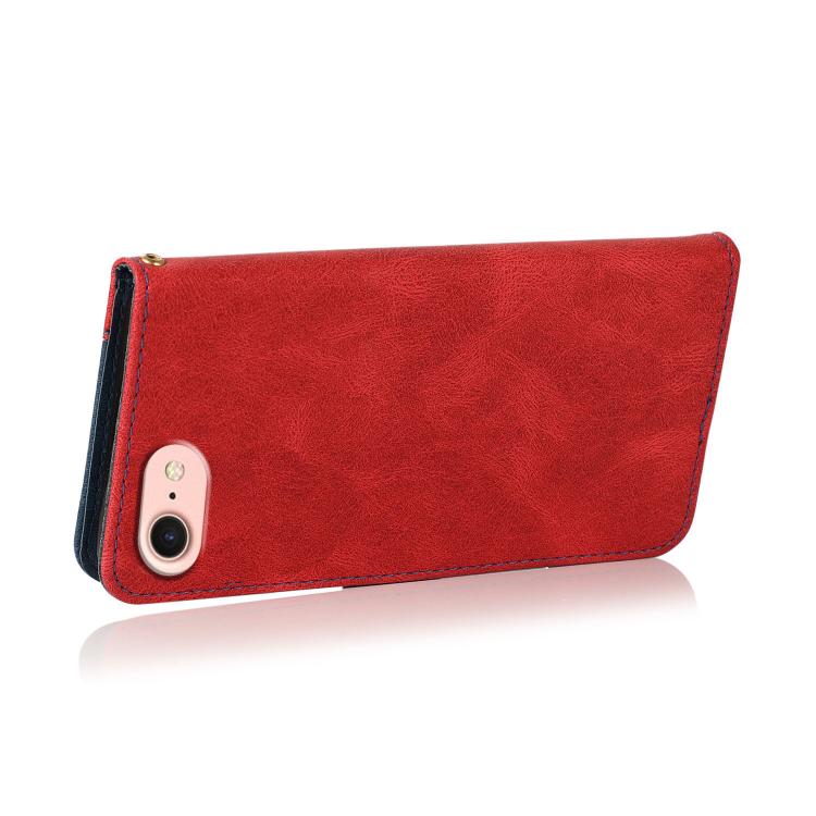 For iPhone 16e Dual-color Stitching Leather Phone Case(Red Blue) - iPhone 16e Cases by PMC TechLife | Online Shopping South Africa | PMC TechLife | Buy Now Pay Later Mobicred
