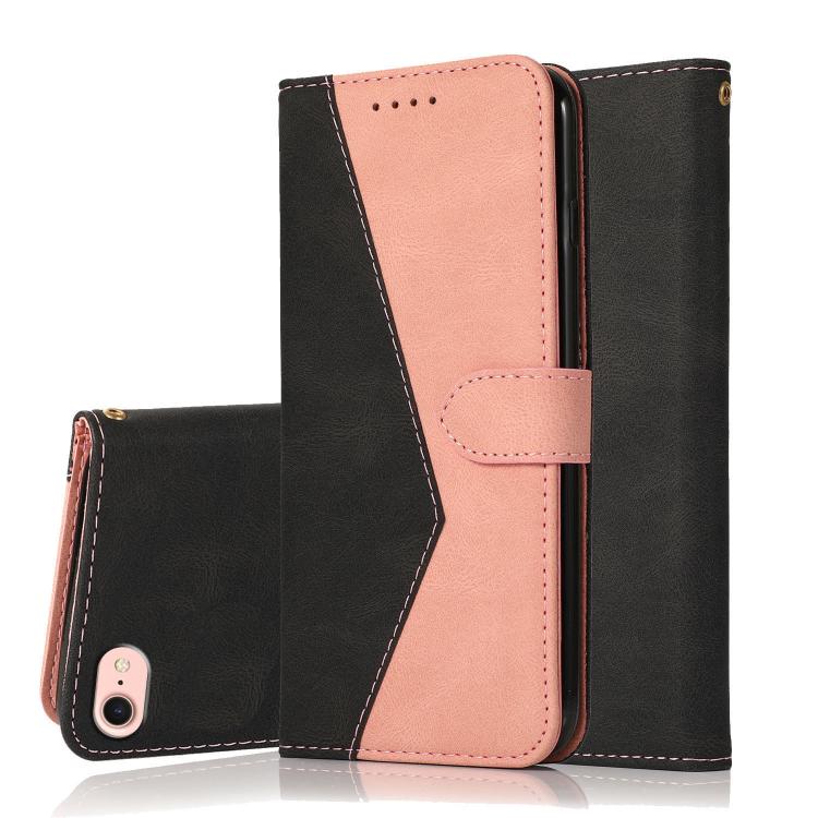 For iPhone 16e Dual-color Stitching Leather Phone Case(Black Rose Gold) - iPhone 16e Cases by PMC TechLife | Online Shopping South Africa | PMC TechLife | Buy Now Pay Later Mobicred