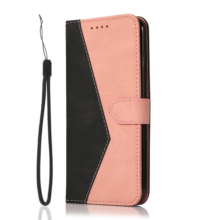 For iPhone 16e Dual-color Stitching Leather Phone Case(Black Rose Gold) - iPhone 16e Cases by PMC TechLife | Online Shopping South Africa | PMC TechLife | Buy Now Pay Later Mobicred