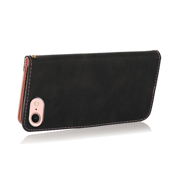 For iPhone 16e Dual-color Stitching Leather Phone Case(Black Rose Gold) - iPhone 16e Cases by PMC TechLife | Online Shopping South Africa | PMC TechLife | Buy Now Pay Later Mobicred